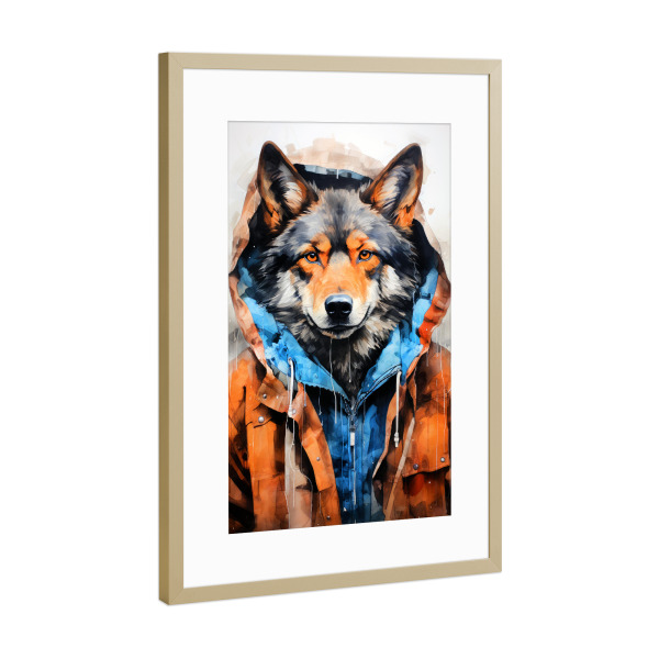 Poster mit Rahmen Gold "Wolf Tierkunst E" artboxONE - Tiere - Wolf,Wild,Tier,Tiere,Grafik,Illustration