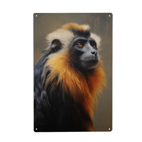 Metall Poster "Saki-Affe" artboxONE - Natur,Tiere - Tier,Affe,Kunst,Leinwand,Säugetier,Affe,öl,Gemälde,Porträt,Saki,Western - Blechschild