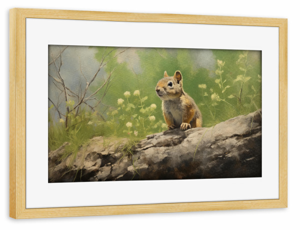 Poster mit Rahmen kiefer "Cute squirrel on a trunk" artboxONE - Natur,Tiere