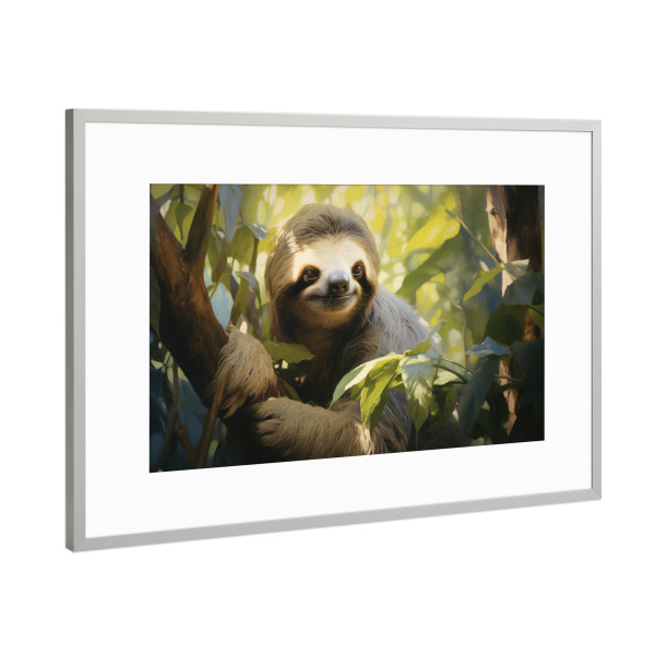 Poster mit Rahmen Silber "Glückliches Faultier" artboxONE - Natur,Tiere