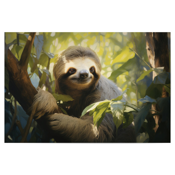Poster "Glückliches Faultier" artboxONE - Natur,Tiere - Tier,Kunst,Leinwand,Niedlich,Glücklich,Natur,öl,Farbe,Gemälde,Porträt,Faultier,Wild,Tierwelt