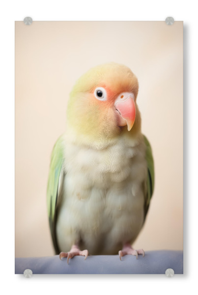 Acrylglasbild "Lovenbird-Papagei" artboxONE - Tiere - Tier,Vogel,Niedlich,Glücklich,Lovebird,Papagei,Fotografie,Porträt,Lächeln,Studio