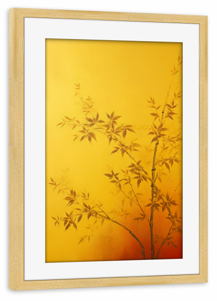 Poster mit Rahmen kiefer "Goldenes Bambusgemälde" artboxONE - Floral - Hintergrund,Bambus,Ruhe,Zart,Zeichnung,Golden,Minimal,Entspannen,Gelb