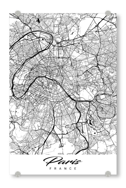 Acrylglasbild "Paris City Map" artboxONE - Schwarzweiß,Städte / Paris,Kartografie
