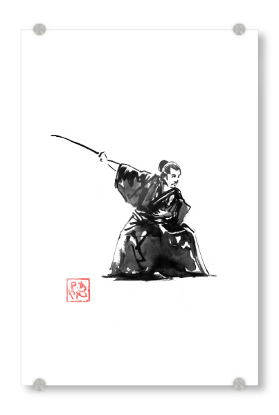 Acrylglasbild "Samurai stationär" artboxONE - Schwarzweiß,Reise / Asien,Männer - Samurai,Sumie,Japan