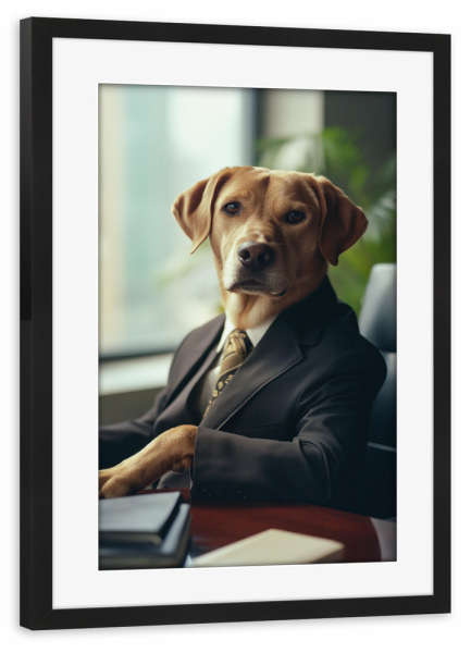 Poster mit Rahmen schwarz "Business-Beagle" artboxONE - Tiere,Lustig - Anthropomorphismus,Beagle,Geschäft,Niedlich,Hund,Lustig,Büro,Anzug,Krawatte