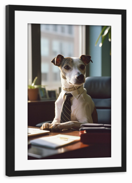 Poster mit Rahmen schwarz "Foto eines Geschäftshundes" artboxONE - Tiere,Lustig