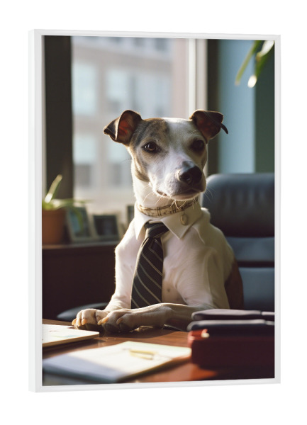 Poster mit weißem Rahmen "Foto eines Geschäftshundes" artboxONE - Tiere,Lustig