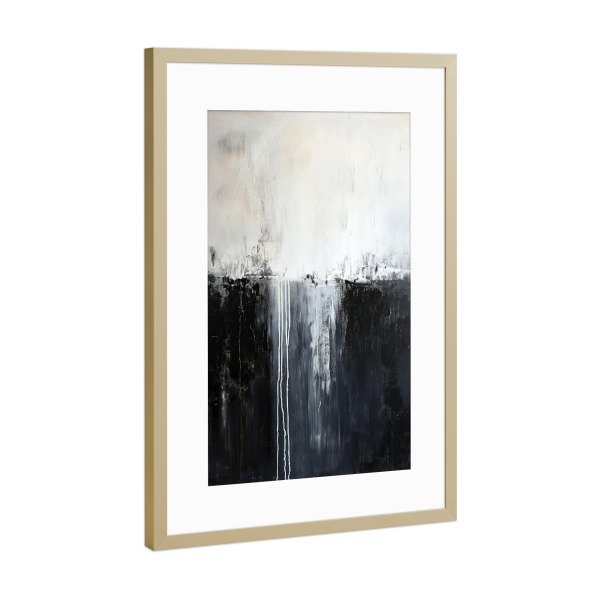 Poster mit Rahmen Gold "Schwarz-Weiß-Kontrast" artboxONE - Abstrakt - Kunst,Schwarz,Leinwand,Kontrast,Minimal,öl,Farbe,Malerei,Einfach,Weiß