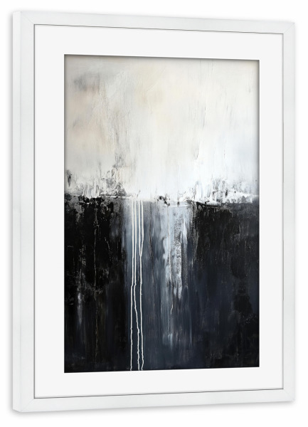 Poster mit Rahmen weiß "Schwarz-Weiß-Kontrast" artboxONE - Abstrakt - Kunst,Schwarz,Leinwand,Kontrast,Minimal,öl,Farbe,Malerei,Einfach,Weiß