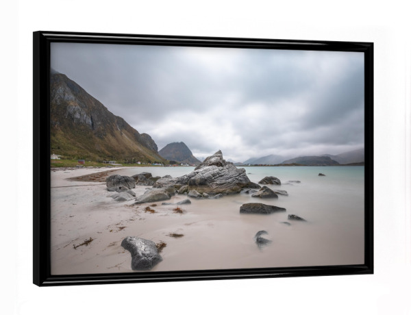 Poster mit schwarzem Rahmen "Lofoten Ramberg Strand" artboxONE - Natur,Reise,Reise / Strand und Meer