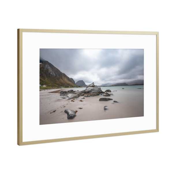 Poster mit Rahmen Gold "Lofoten Ramberg Strand" artboxONE - Natur,Reise,Reise / Strand und Meer
