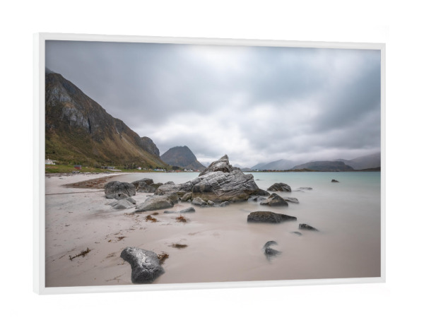 Poster mit weißem Rahmen "Lofoten Ramberg Strand" artboxONE - Natur,Reise,Reise / Strand und Meer
