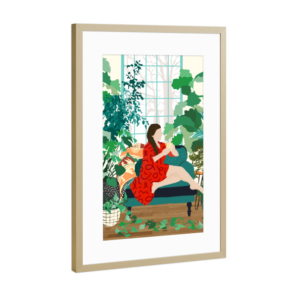 Poster mit Rahmen Gold "Introspection, Urban Jungle" artboxONE - Floral,Menschen