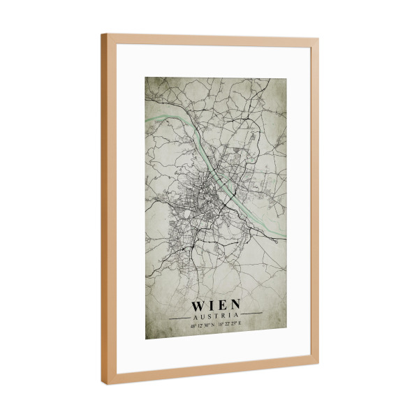Poster mit Rahmen Kupfer "Wien Vintage CityMap" artboxONE - Städte / Wien,Kartografie