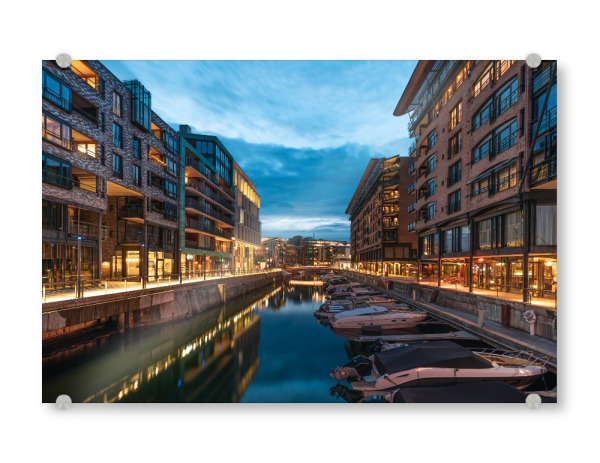 Acrylglasbild "Oslo Norwegen" artboxONE - Städte,Architektur - Skandinavien,Boote,Marina,Hafen,Blaue stunde,Reisefotografie