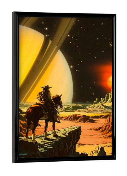 Poster mit schwarzem Rahmen "Ein zukünftiges Cowboy-Abenteuer" artboxONE - Für Kinder,Fiktion,Galaxy