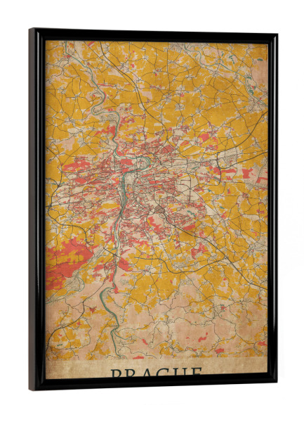 Poster mit schwarzem Rahmen "Prag Stadtplan Vintage" artboxONE - Städte / Prag,Kartografie