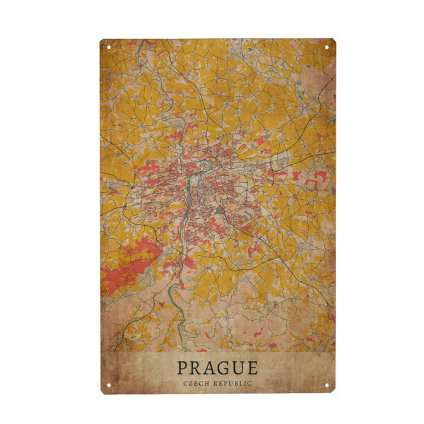 Metall Poster "Prag Stadtplan Vintage" artboxONE - Städte / Prag,Kartografie