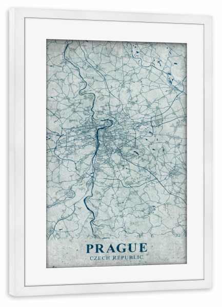 Poster mit Rahmen weiß "Vintage Map Prag" artboxONE - Städte / Prag,Kartografie