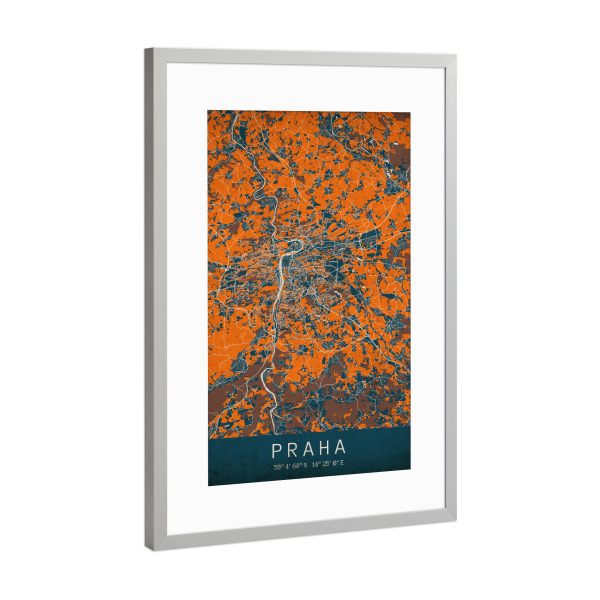 Poster mit Rahmen Silber "Prag als Vintage Stadtplan" artboxONE - Städte / Prag,Kartografie