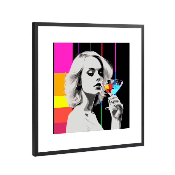Poster mit Rahmen Schwarz (Metallic) "PARTYNACHT" artboxONE - Abstrakt,Fashion,Für Mama - Popart,Kunst,Rosa,Rot,Frau,Cocktail