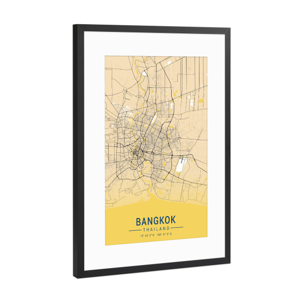 Poster mit Rahmen Schwarz (Metallic) "Bangkok Stadt City" artboxONE - Städte / Weitere,Kartografie
