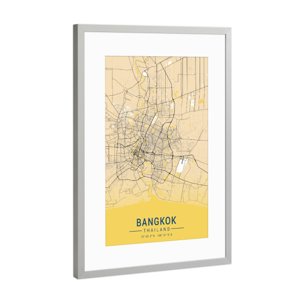 Poster mit Rahmen Silber "Bangkok Stadt City" artboxONE - Städte / Weitere,Kartografie