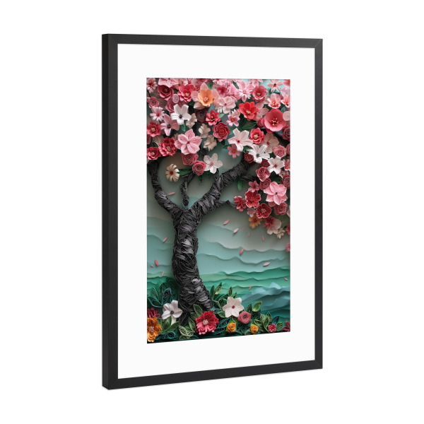 Poster mit Rahmen Schwarz (Metallic) "Quilling-Blumenbaum aus Papier" artboxONE - Natur,Abstrakt