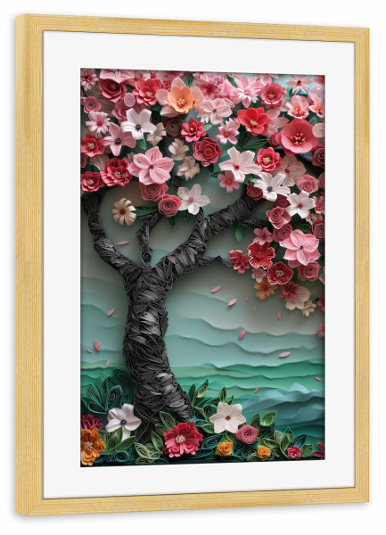 Poster mit Rahmen kiefer "Quilling-Blumenbaum aus Papier" artboxONE - Natur,Abstrakt