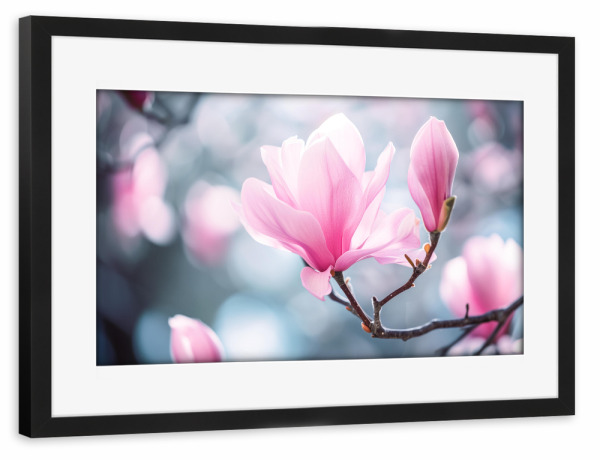 Poster mit Rahmen schwarz "Rosa Magnolien-Bokeh" artboxONE - Natur,Floral - Blühen,Blühen,Blüte,Bokeh,Blume,Magnolie,Natur,Baum