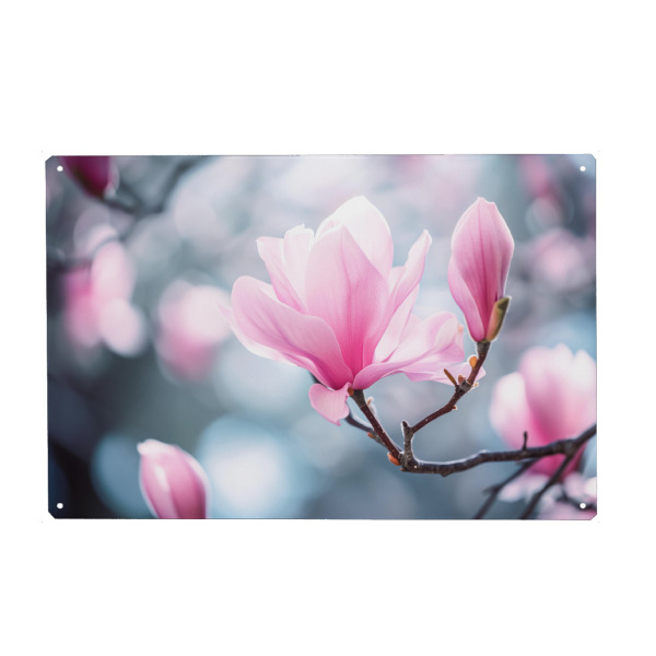 Metall Poster "Rosa Magnolien-Bokeh" artboxONE - Natur,Floral - Blühen,Blühen,Blüte,Bokeh,Blume,Magnolie,Natur,Baum - Blechschild