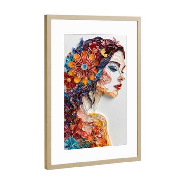 Poster mit Rahmen Gold "Papierquilling-Frau" artboxONE - Abstrakt,Menschen - Kunst,Bunt,Blumen,Japanisch,Origami,Papier,Papierquilling,Frau