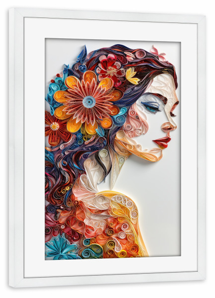 Poster mit Rahmen weiß "Papierquilling-Frau" artboxONE - Abstrakt,Menschen - Kunst,Bunt,Blumen,Japanisch,Origami,Papier,Papierquilling,Frau