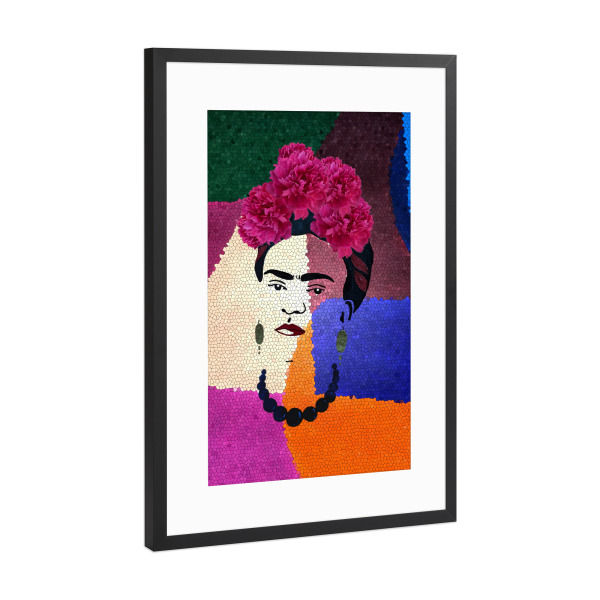 Poster mit Rahmen Schwarz (Metallic) "Frida auf Mosaik" artboxONE - Typografie,Floral,Comic,Abstrakt,Menschen