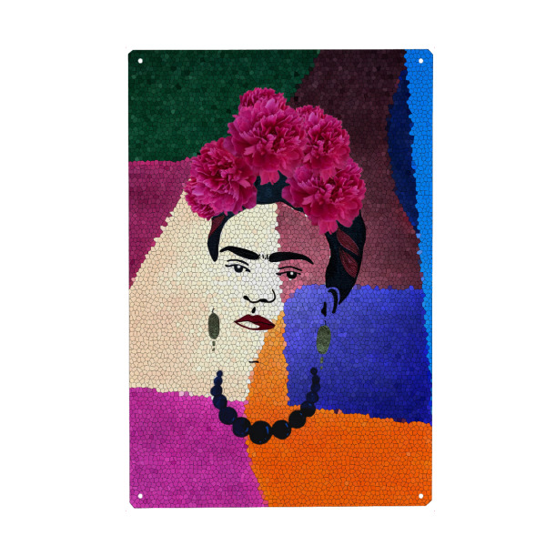 Metall Poster "Frida auf Mosaik" artboxONE - Typografie,Floral,Comic,Abstrakt,Menschen