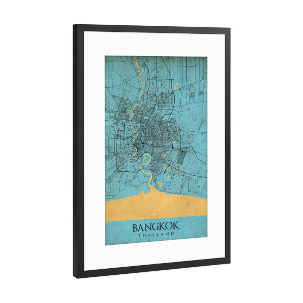 Poster mit Rahmen Schwarz (Metallic) "Vintage Bangkok City" artboxONE - Städte / Weitere,Kartografie
