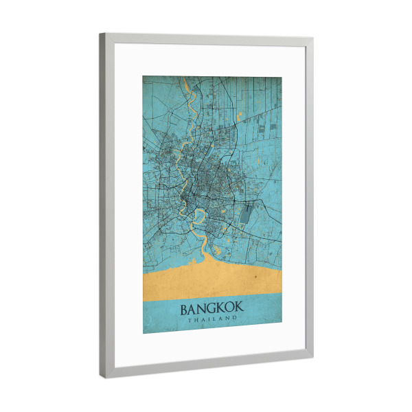 Poster mit Rahmen Silber "Vintage Bangkok City" artboxONE - Städte / Weitere,Kartografie
