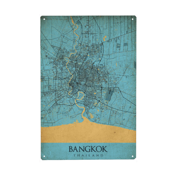 Holzbild "Vintage Bangkok City" artboxONE - Städte / Weitere,Kartografie