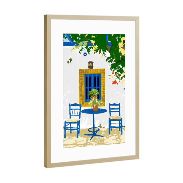 Poster mit Rahmen Gold "Griechischer Urlaub auf Santorini" artboxONE - Architektur