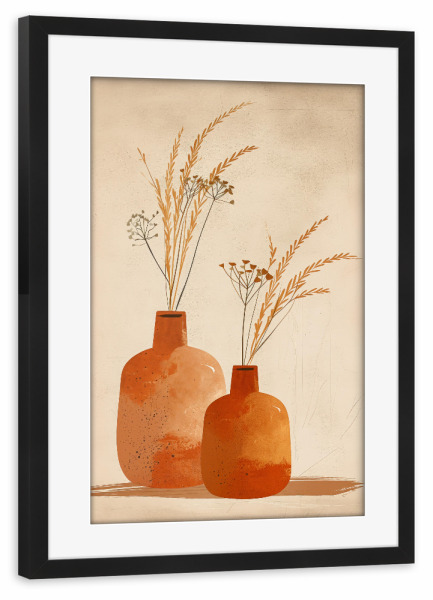 Poster mit Rahmen schwarz "Zwei zarte orangefarbene Vasen" artboxONE - Floral