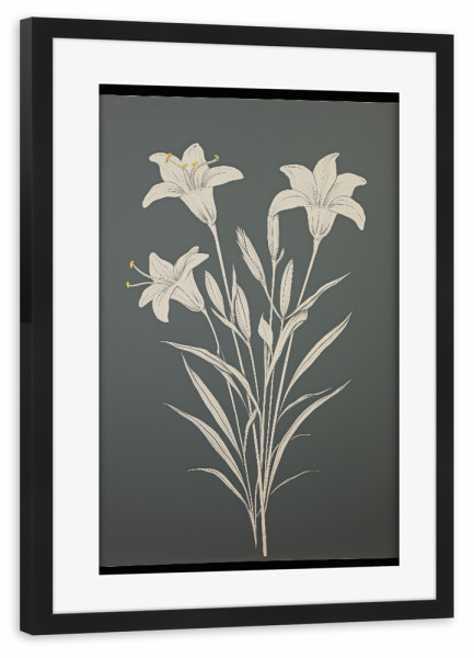 Poster mit Rahmen schwarz "Drei weiße Lilien" artboxONE - Floral - Kunst,Braun,Leinwand,Zart,Detail,Blume,Lilium,Lilie,Minimal,öl,Farbe,Malerei
