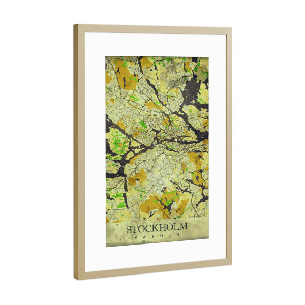 Poster mit Rahmen Gold "Stockholm Vintage City Map" artboxONE - Städte / Stockholm,Kartografie