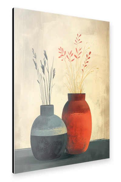 Alu-Dibond "Zwei zarte Vasen auf Beige" 30x20 cm artboxONE
