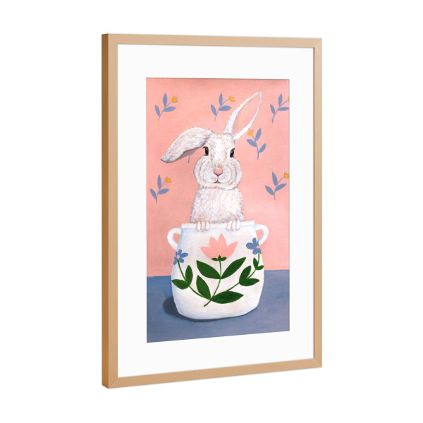 Poster mit Rahmen Kupfer "Kaninchen in einem Topf" artboxONE - Floral,Tiere