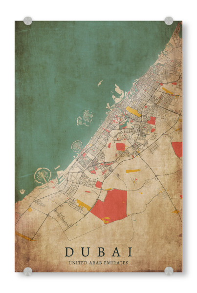 Acrylglasbild "Vintage Dubai City" artboxONE - Städte / Dubai,Kartografie