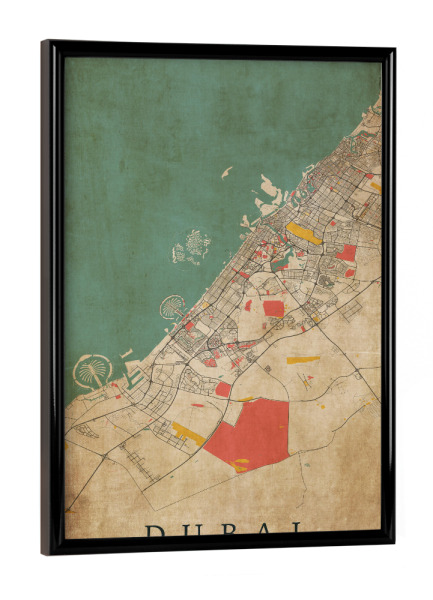 Poster mit schwarzem Rahmen "Vintage Dubai City" artboxONE - Städte / Dubai,Kartografie