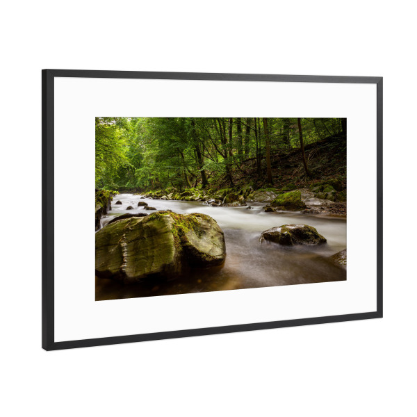 Poster mit Rahmen Schwarz (Metallic) "Die Schwarza in Thüringen" artboxONE - Natur