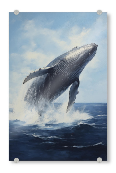 Acrylglasbild "Blauwal springt" artboxONE - Natur,Tiere - Tier,Kunst,Blauwal,Leinwand,Impressionistisch,Natur,Ozean,öl,Gemälde,Wal,Tierwelt