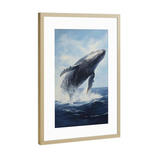 Poster mit Rahmen Gold "Blauwal springt" artboxONE - Natur,Tiere - Tier,Kunst,Blauwal,Leinwand,Impressionistisch,Natur,Ozean,öl,Gemälde,Wal,Tierwelt